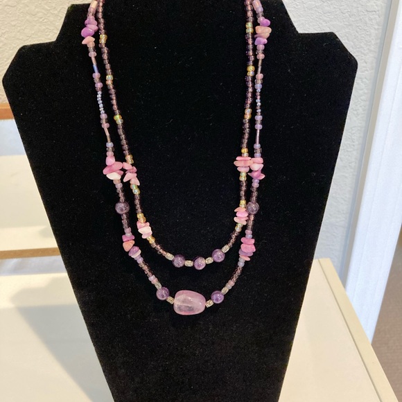 Multilayered Amethyst? Beaded Double Strand Semi Precious Boho Necklace - Picture 10 of 16
